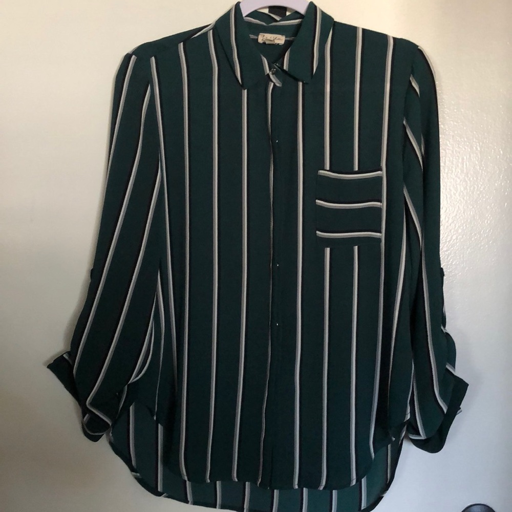 Striped long sleeve button up blouse